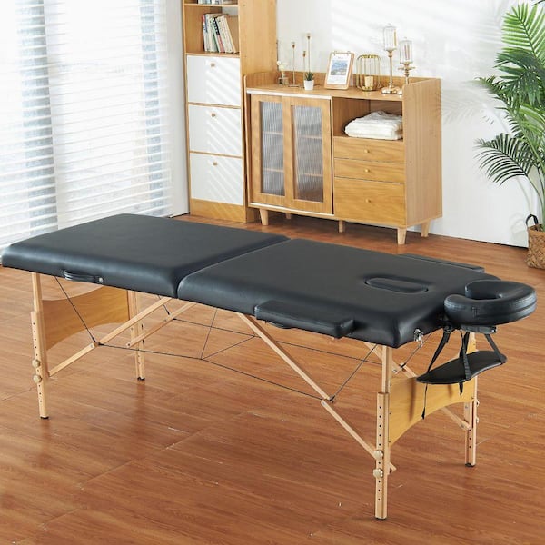 Professional Wide Massage Table 3 in. W, Leather Heavy Duty Folding Massage Table 8-Level Height Adjustable Facial Salon