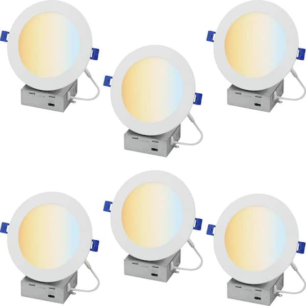 Sunlite 6 in. White Slim Round Integrated LED Canless Recessed Light Selectable CCT 14W Dimmable 1000 Lumens Wet Rated (6 Pack)