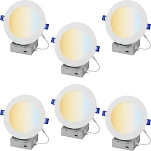 6 in. White Slim Round Integrated LED Canless Recessed Light Selectable CCT 14W Dimmable 1000 Lumens Wet Rated (6 Pack)