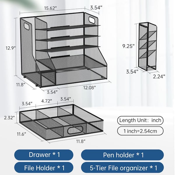 Desk Organiser PVC Document Tray With 5 Compartments Waterproof Letter Tray Paper Tray Multifunctional Magazine File Holder Office School Household Organiser System Desktop Organiser - View #9