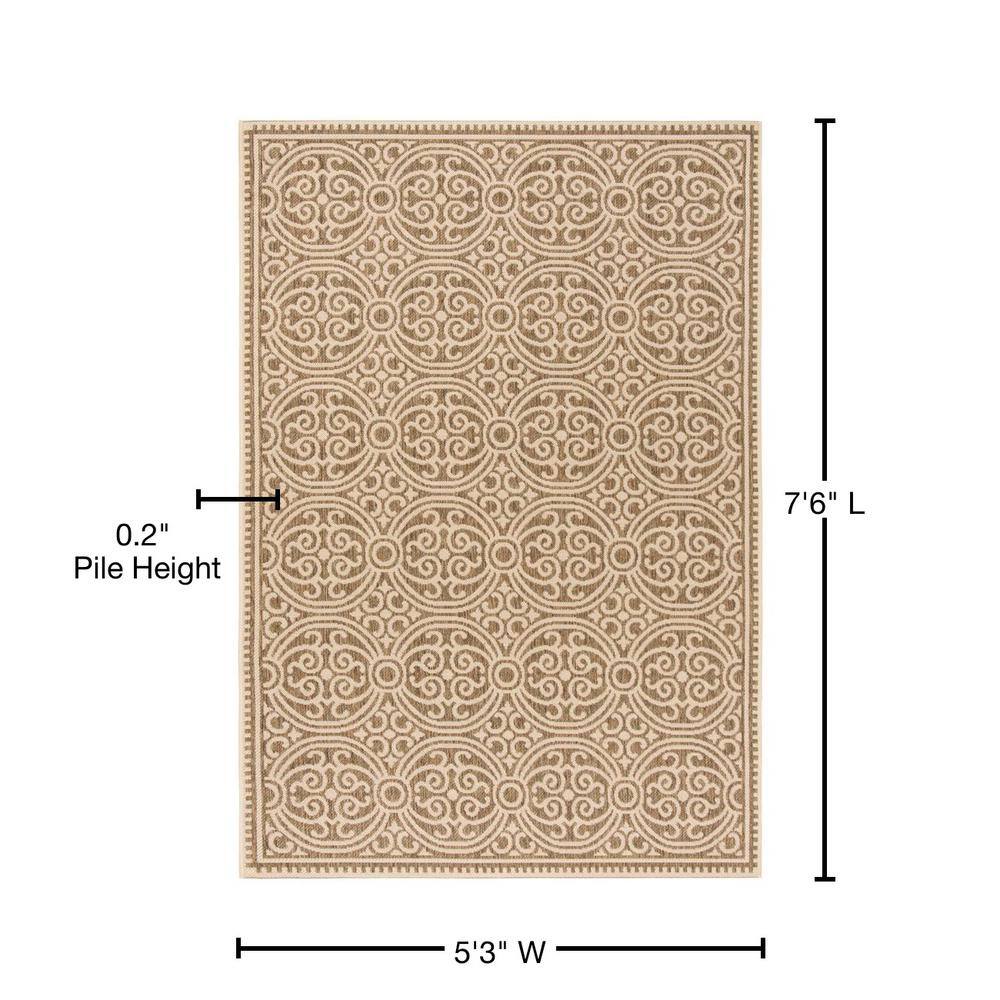 Cream and Beige Geometric Indoor/Outdoor Area Rug