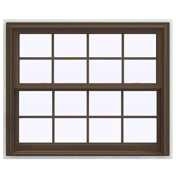 JELD-WEN 43.5 in. x 40.5 in. V-2500 Series Brown Painted Vinyl Double Hung Window with Colonial Grids/Grilles