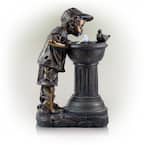 27 in. Tall Indoor/Outdoor Boy Drinking From Water Fountain with LED Lights, Bronze