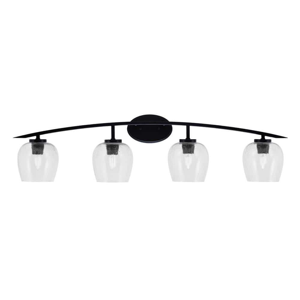 Siena 40 in. 4-Light Matte Black Vanity-Light with 6 in. Clear Bubble Glass