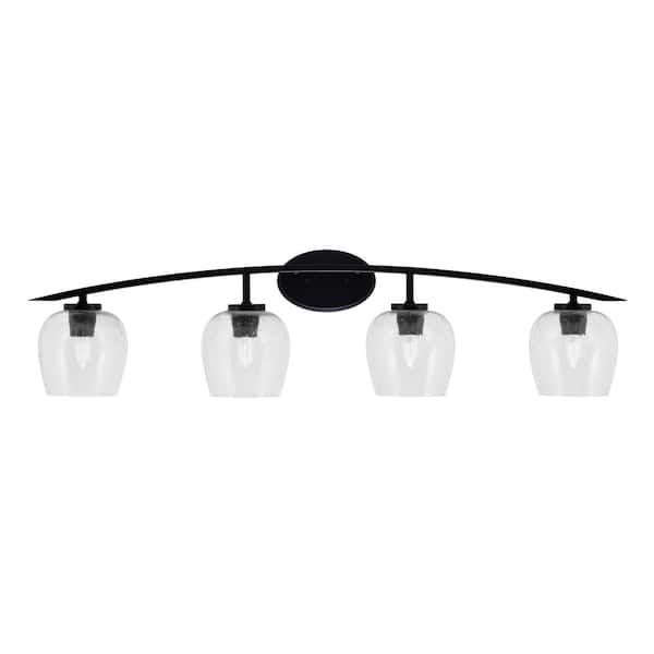 Unbranded Siena 40 in. 4-Light Matte Black Vanity-Light with 6 in. Clear Bubble Glass Shades No Bulbs Included