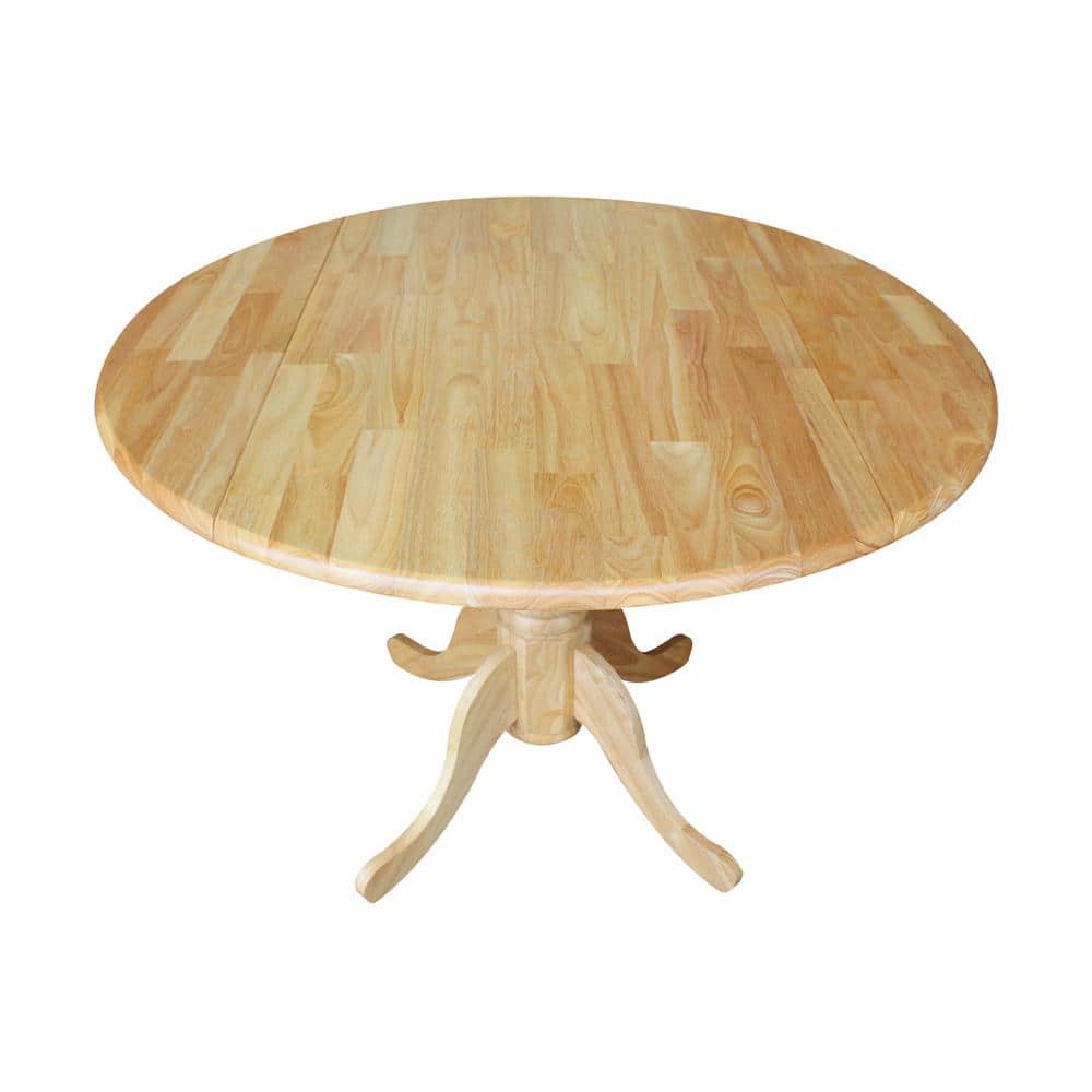 Natural Wood Round Dual Drop Leaf Dining Table