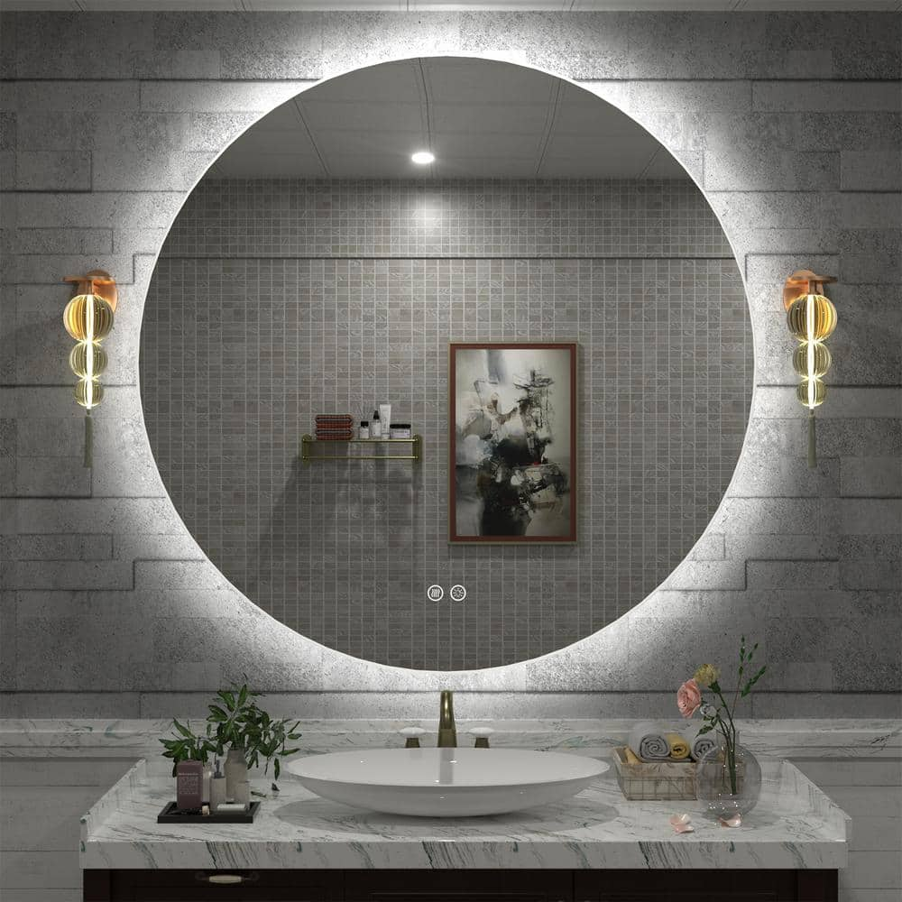 Apmir 36 in. W x 36 in. H Round Frameless Super Bright LED Backlited ...