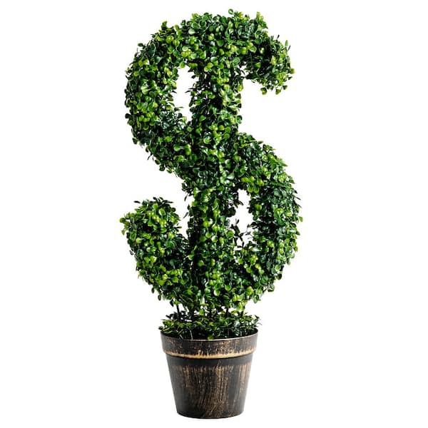 Costway 24 in. Green Artificial Boxwood Topiary Plant Faux Decorative Tree in Pot Indoor Outdoor