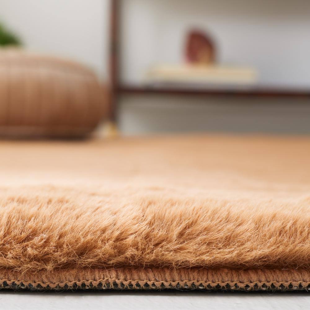 Brown Faux Rabbit Fur Rectangular Washable Area Rug