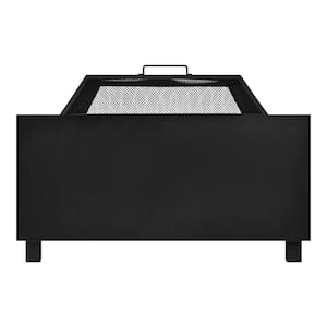 Nickleby 33 in. Cube Steel Black Low Smoke Wood Burning Fire Pit with Stainless Steel Bowl and Black Marble Tile Top