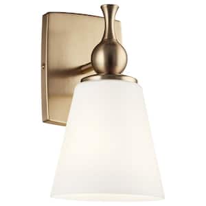 Cosabella 6 in. 1-Light Champagne Bronze Bathroom Indoor Wall Sconce Light with Satin Etched Cased Opal Glass