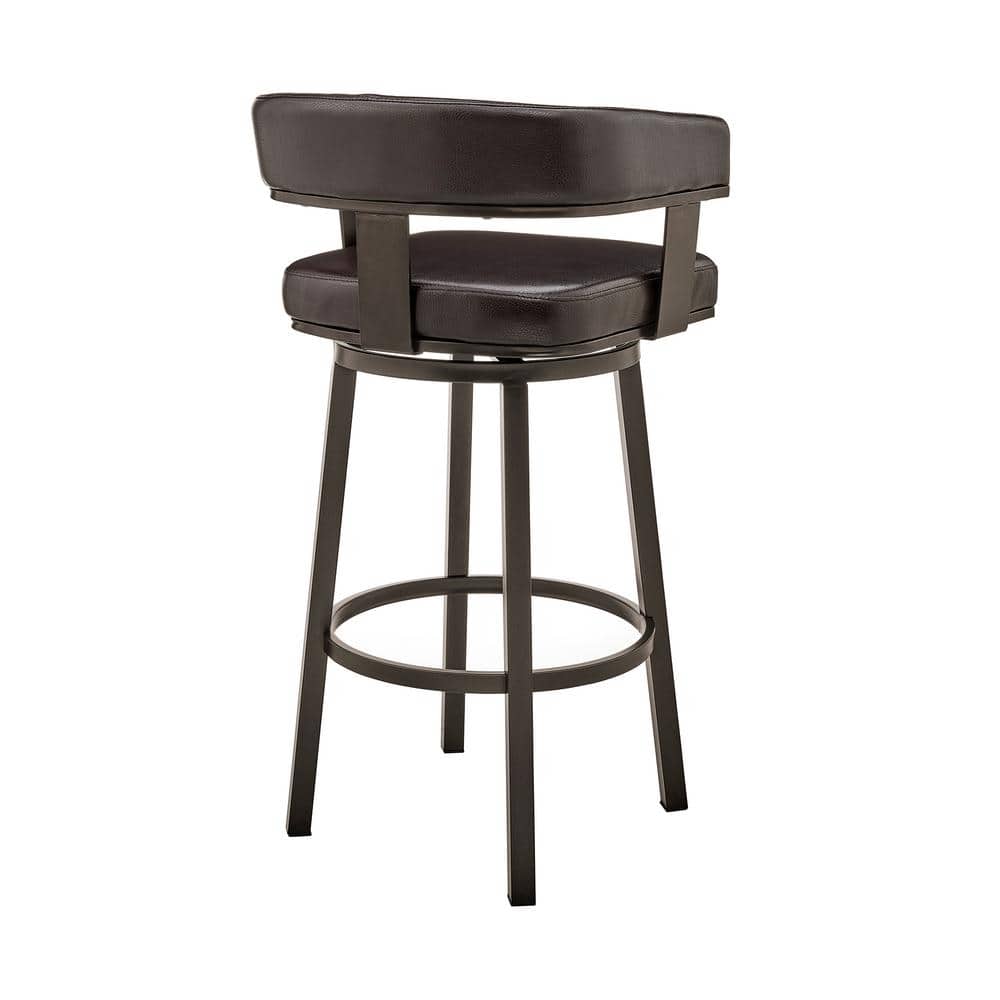 Java Brown Metal Swivel Bar Stool with Chocolate Faux Leather