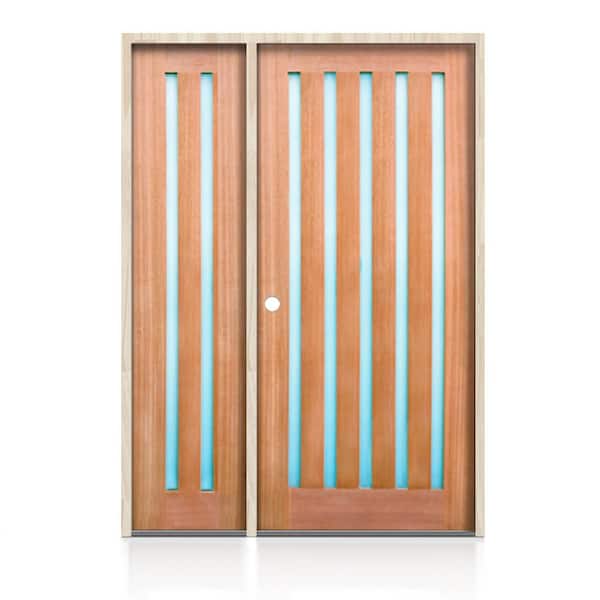 54 in. x 80 in. Right-Hand/Inswing Frosted Glass Exterior Unfinished Prehung Engineered Wood Front Door Slab w/ Sidelite