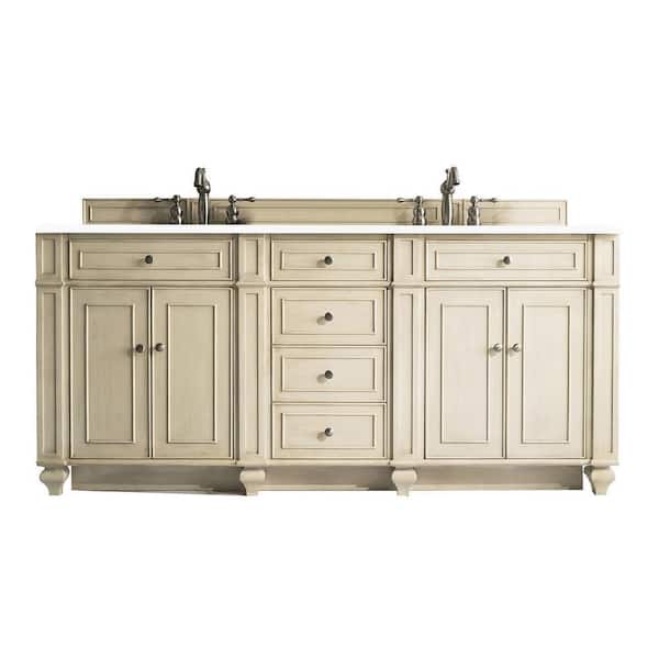 James Martin Vanities Bristol 72 in.W x 23.5 in.D x 34 in. H Double Bath Vanity in Vintage Vanilla with Quartz Top in Classic White