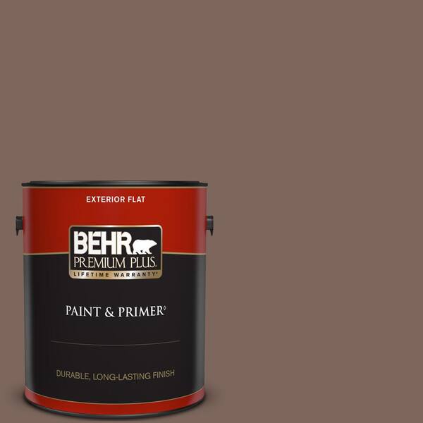 BEHR PREMIUM PLUS 1 gal. #BNC-23 Almond Truffle Flat Exterior Paint & Primer