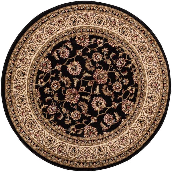 Well Woven Barclay Sarouk Black 5 ft. Traditional Floral Round Area Rug