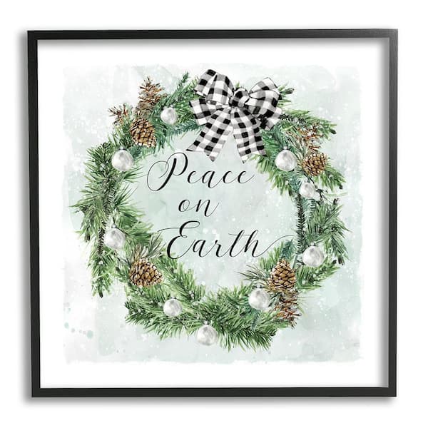 Stupell Industries Peace Seasonal Wreath by Carol Robinson 1 Piece Framed Graphic Print Typography Poster Art Print 24 in. x 24 in.