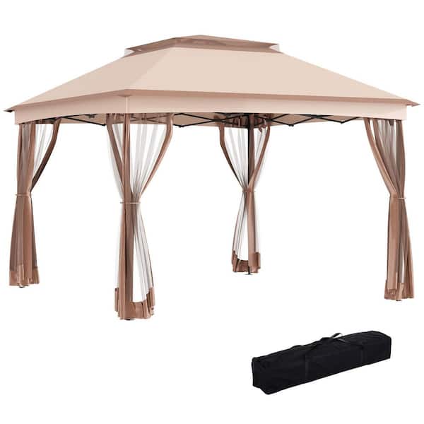 COOLSHARK 11 ft. x 11 ft. Pop Up Canopy Grill Gazebos With Removable Zipper Netting, 2-Tier Soft Top Event Tent for Patio Yard