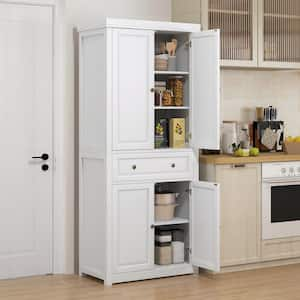 White Wood 30 in. Pantry Cabinet with Adjustable Shelves, Farmhouse Doors and Drawer