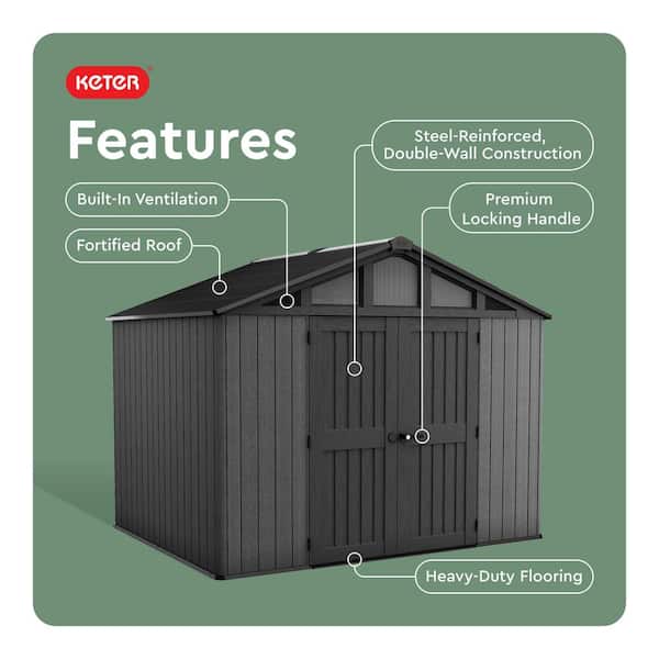 Keter Stronghold 2.0 10 ft. W x 8 ft. D Resin Plastic Shed