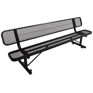 Black 8 ft. Metal Outdoor Glider Steel Bench with Backrest