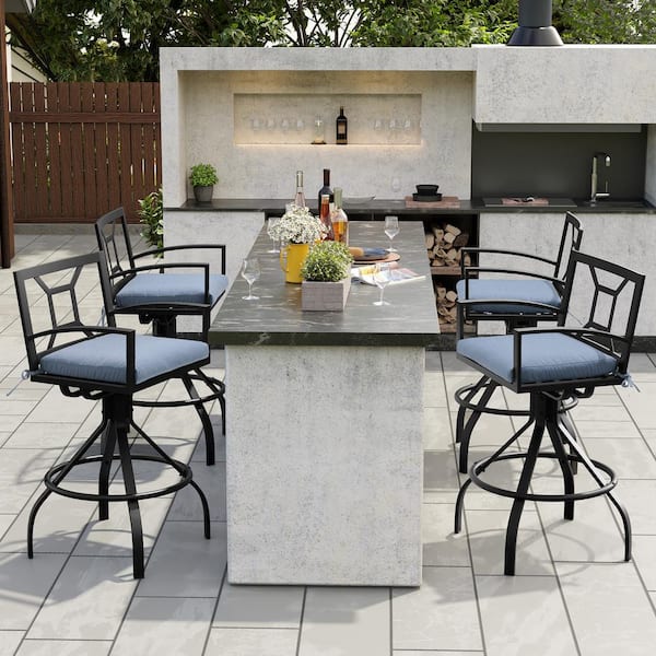 Crestlive Products Swivel Aluminum Outdoor Bar Stool with Blue Sunbrella Cushion (4-Pack)