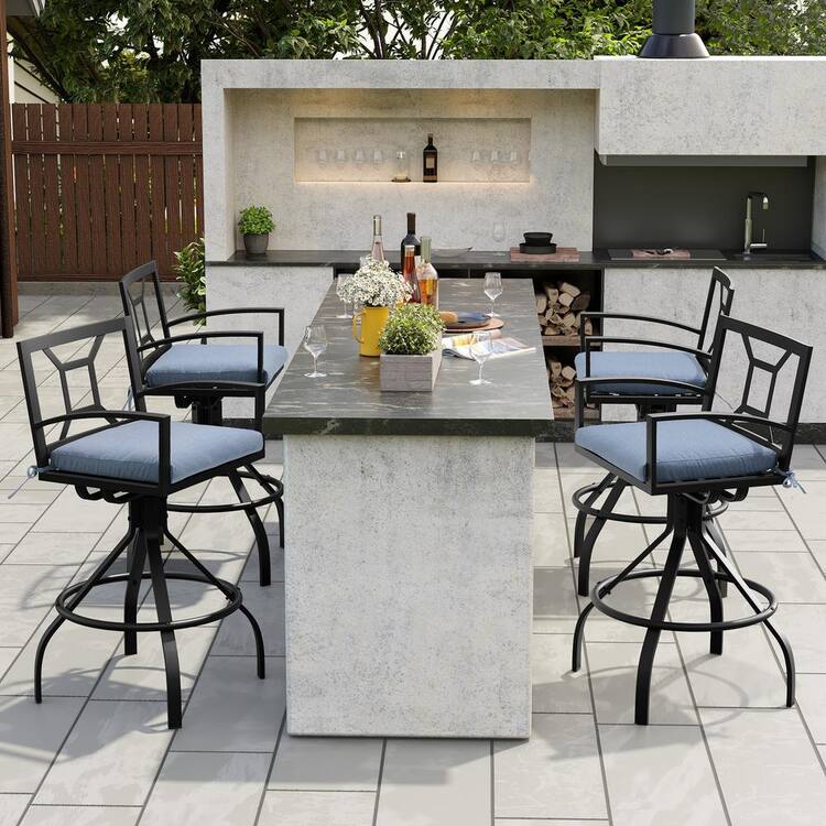 Crestlive Products Swivel Aluminum Outdoor Bar Stool with Blue Sunbrella Cushion (4-Pack)