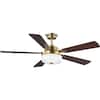 Progress Lighting Tempt 52 in. Indoor Integrated LED Vintage Brass Transitional Ceiling Fan with Remote for Living Room and Bedroom P2578-16330K