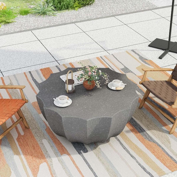 Unbranded 35.43 in. Gray Round Cement Coffee Table, Modern Coffee Table Accent Table Center Table for Living Room Patio Garden