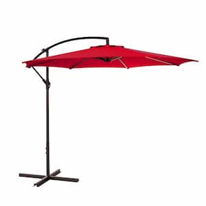 Bayshore Outdoor 10 ft. Hanging Offset Cantilever Patio Umbrella with Easy Crank Lift and Cross Base in Red