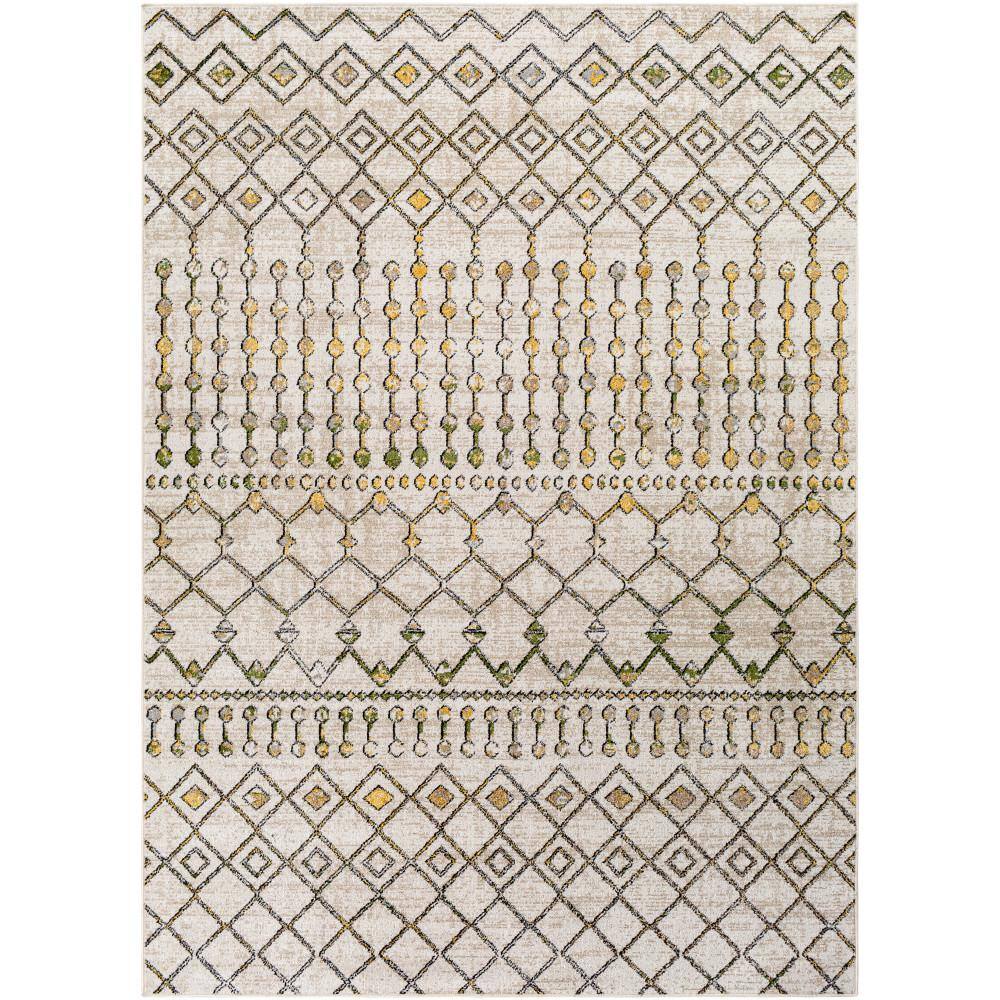 Global-Inspired Beige and Gray Washable Synthetic Area Rug, 5' x 7'
