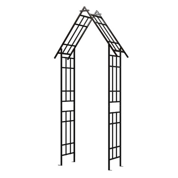 Zeus & Ruta 42.52 in. x 101.97 in. Black Metal Garden Arch Garden Arbor Trellis with Gate for Plant Climbing, Decor