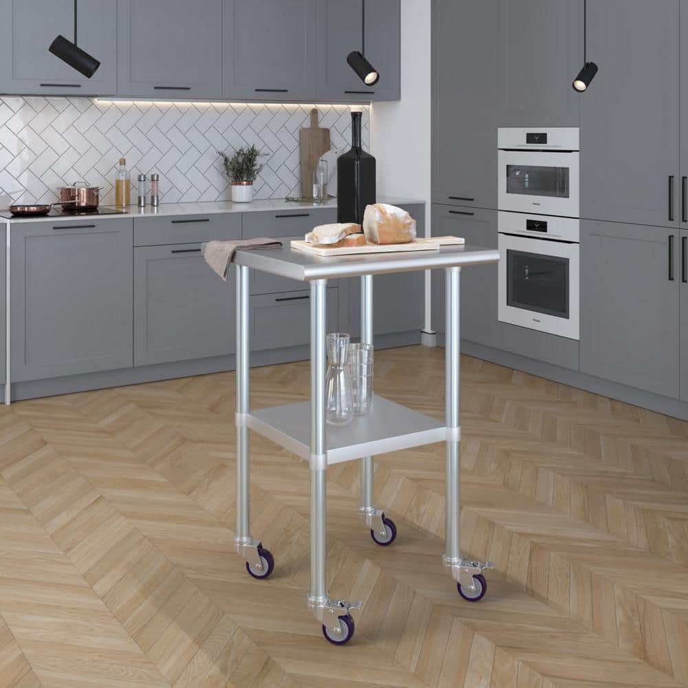 24" Stainless Steel Work Table with Galvanized Undershelf and Casters