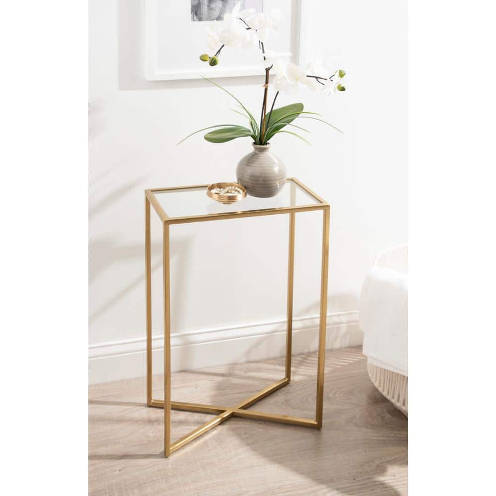 Elegant Gold and Glass 18.5" Slim Rectangular End Table