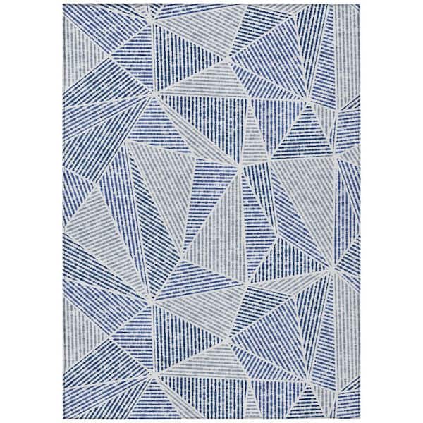 Navy Blue, Denim Blue 3 ft. x 5 ft. Woven Geometric Polyester Rectangle Indoor/Outdoor Area Rug