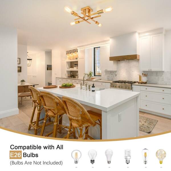 ZJVAIVE 18.11 in. 4-Light Modern Golden Semi- Flush Mount