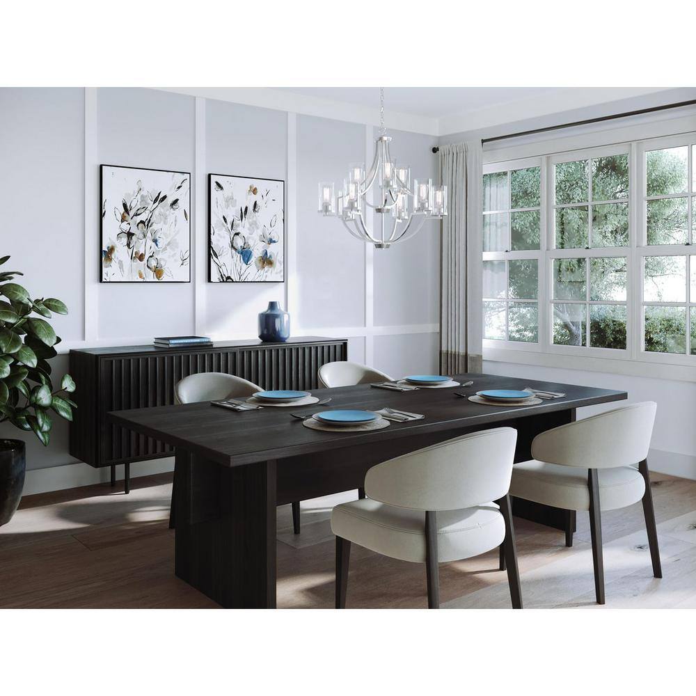 Lassiter 9-Light Modern Traditional Chandelier in Brushed Nickel with Clear Glass
