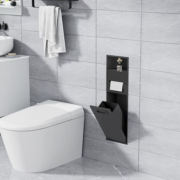 8 in. W x 26 in. H x 5.5 in. D Recessed Shelf Organizer Shower Niche, Garbage Can Built-In Alcove in Black