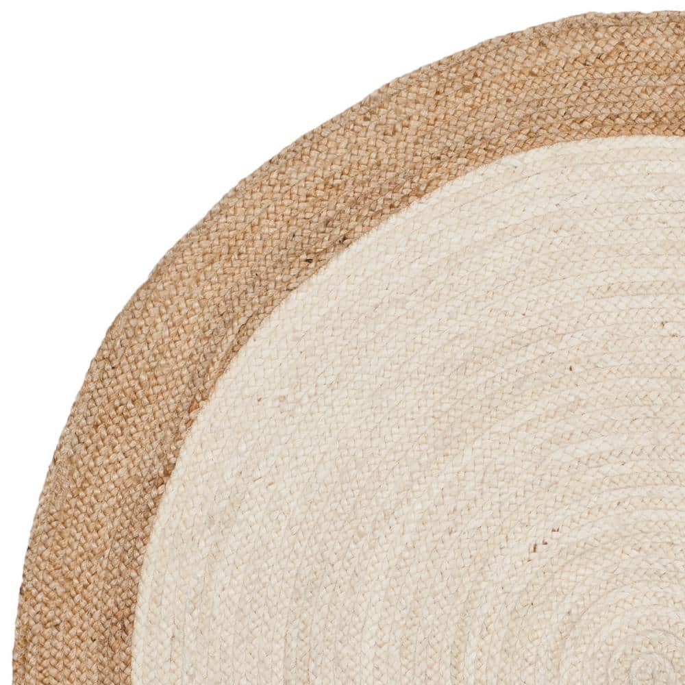Ivory and Natural Handmade Braided Jute Round Rug