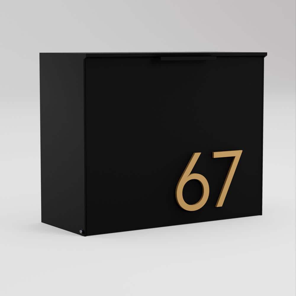 Black Aluminum Wall Mounted Mailbox with Brass Numbers
