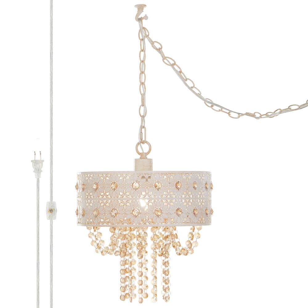 Gold Crystal Drum Pendant Light with Floral Design