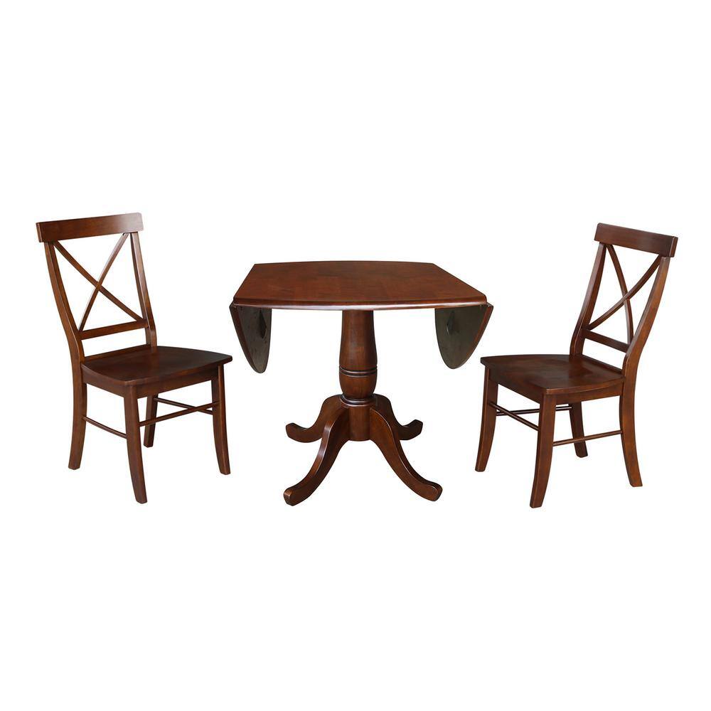 Espresso Solid Wood 3-Piece Round Pedestal Dining Set