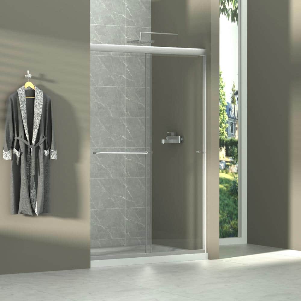 48" Brushed Nickel Framed Sliding Shower Door with Clear Glass