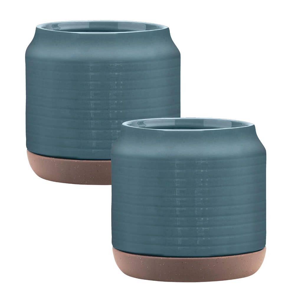 Oakland 4 qt. Ceramic Round Planter (L x 7.9 in. W x 7.87 in. H x 7.9 in.) in Blue Finish (2 Pack) price history on PriceWatchPro