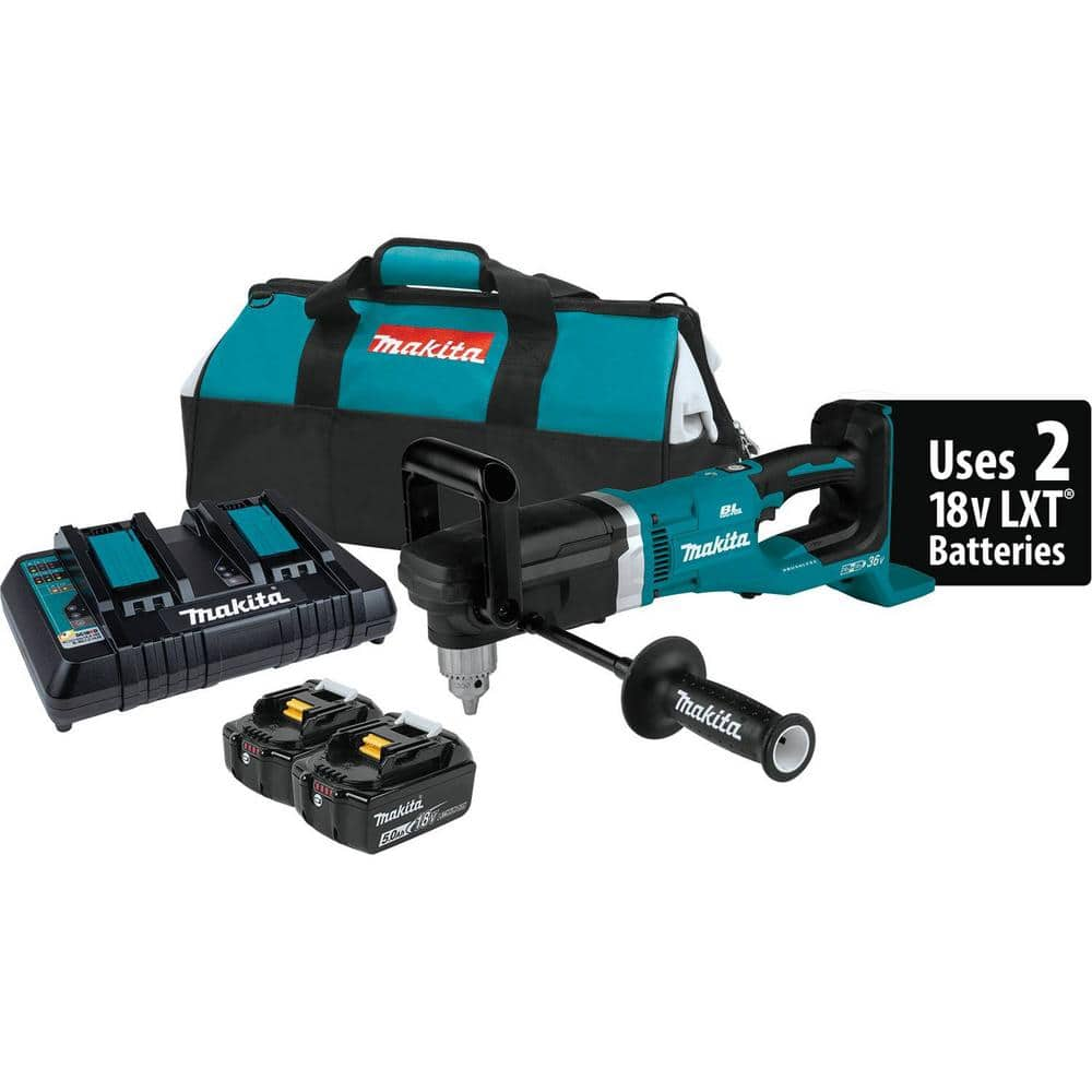 Bevestiging Verscheidenheid halfrond Makita 18V X2 (36V) 5.0 Ah LXT Lithium-Ion Brushless Cordless 1/2 in. Right  Angle Drill Kit XAD03PT - The Home Depot