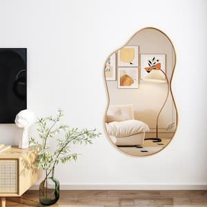 20 in. W. x 36 in. H Irregular Gold Aluminum Alloy Framed Wall Mirror Wavy Bathroom Mirror