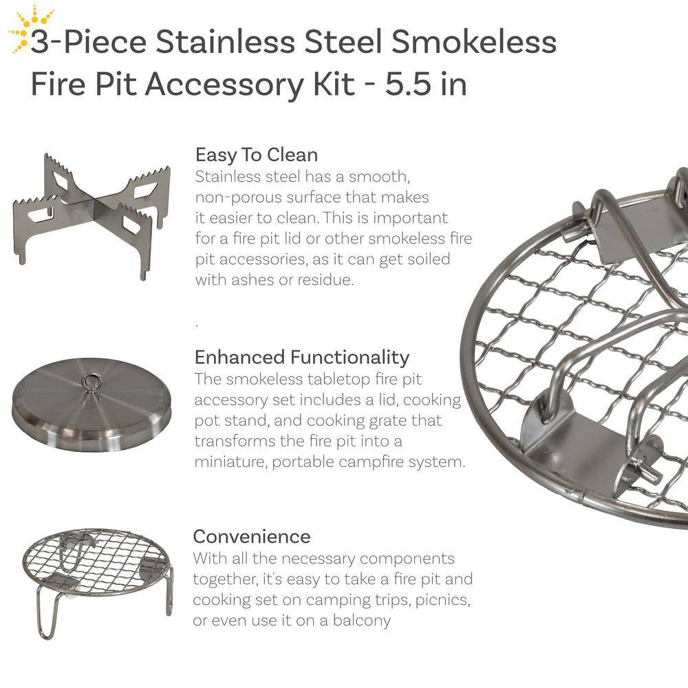 Compact Stainless Steel Smokeless Fire Pit Accessory Kit