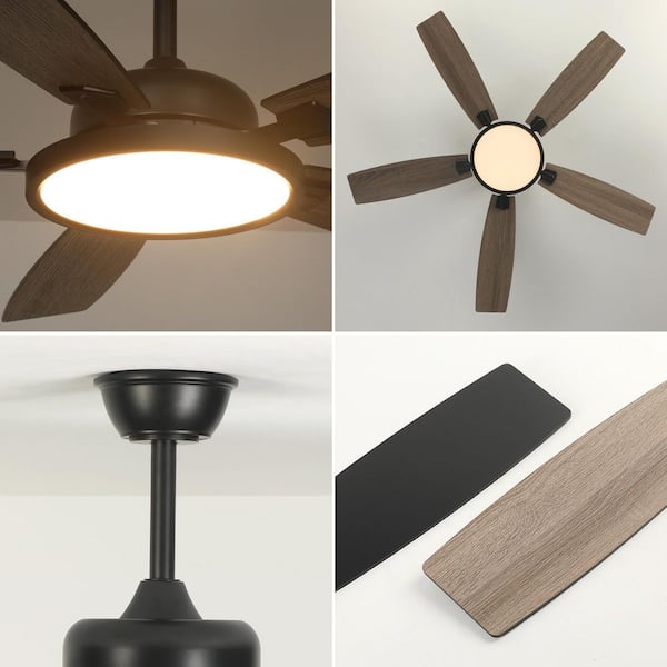 TOZING 52 in. Smart Indoor Wood Steel Low Profile Propeller Flush