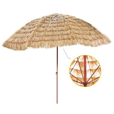 9.5 ft. Steel Market Hawaiian Style Palapa, Tiki Thatch Beach, Patio Umbrella in Natural Hula