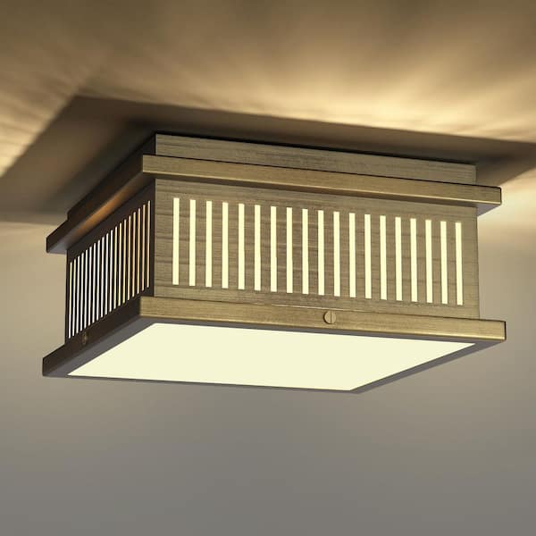 13 in. 4-Light Gold Square Flush Mount Ceiling Light, Modern LED Fixture for Living Room, Bedroom, Hallway